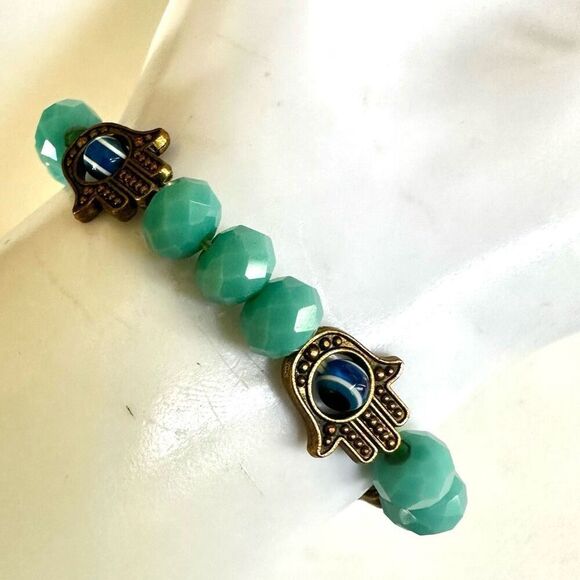 Blue beaded evil eye protection bracelet - Picture 4 of 6